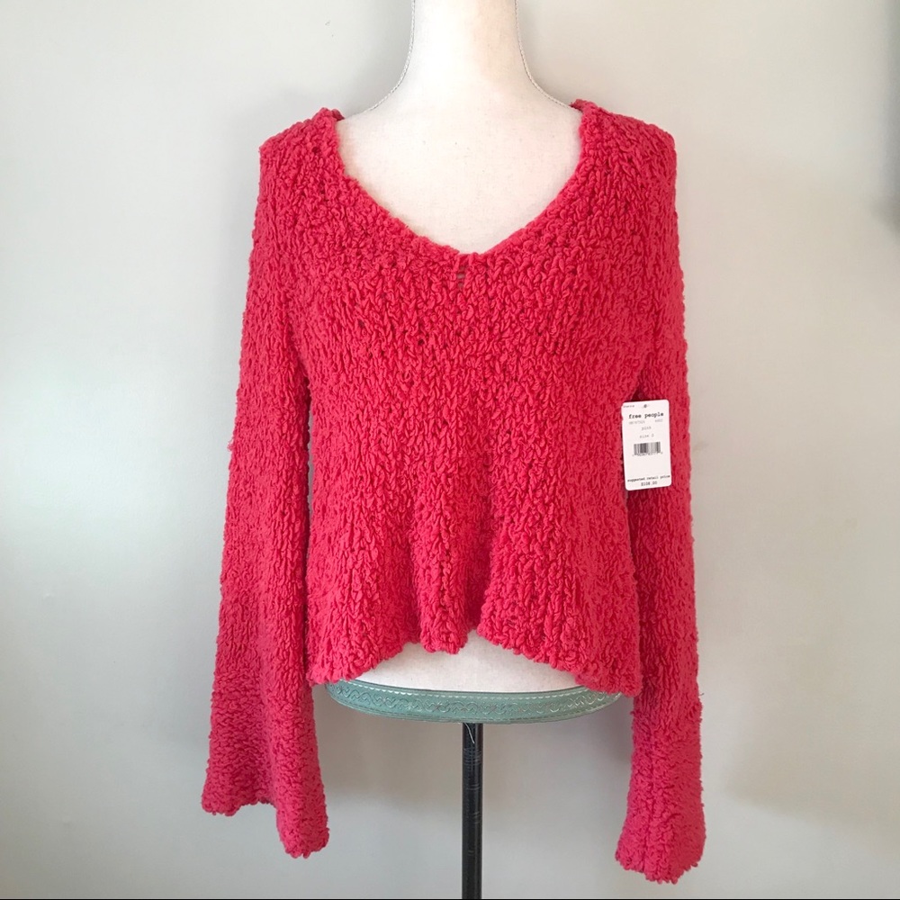 Free People•Bell Sleeve Chunky Knit V-Neck Sweater•NWT - Picture 6 of 7
